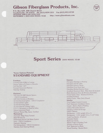Gibson Sport Series Specification Brochure