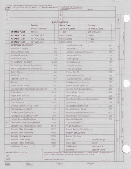 Gibson Cabin Yacht Series Specification Brochure