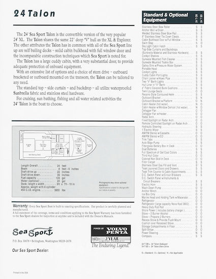 Sea Sport Talon 24 Specification Brochure