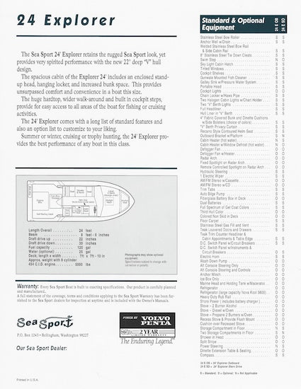 Sea Sport Explorer 24 Specification Brochure