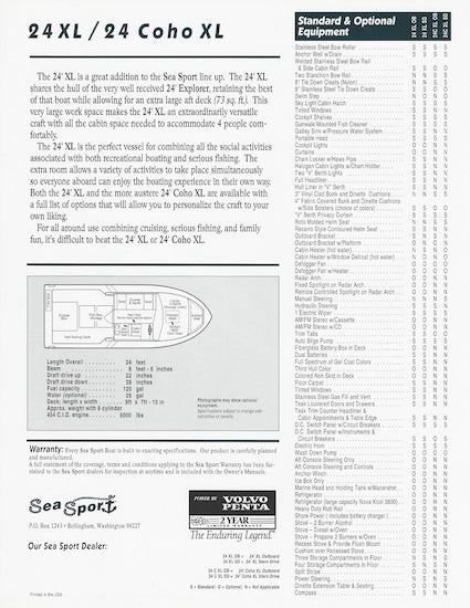 Sea Sport XL / Coho XL 24 Specification Brochure