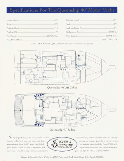Queenship 40 Motor Yacht Brochure
