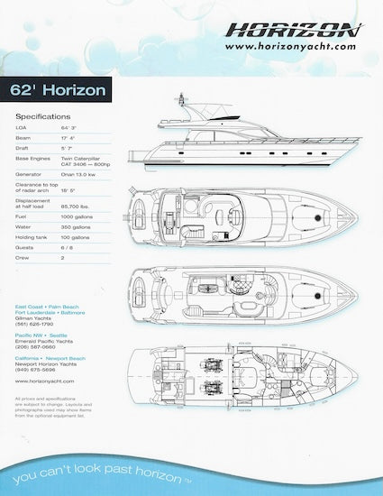 Horizon 62 Motor Yacht Specification Brochure