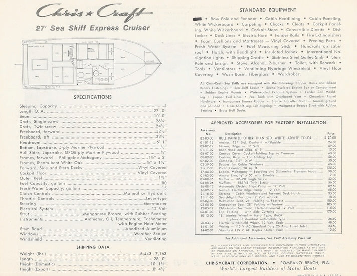 Chris Craft Sea Skiff 27 Express Cruiser Specification Brochure