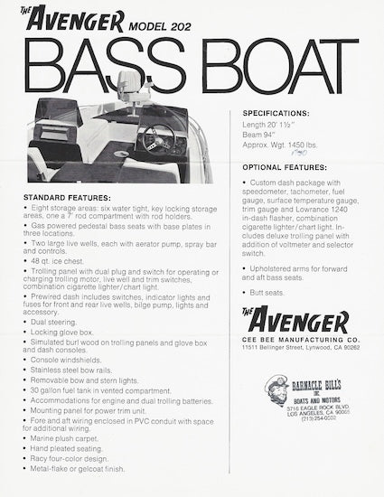 Cee Bee Bass Boat Model 202 Brochure
