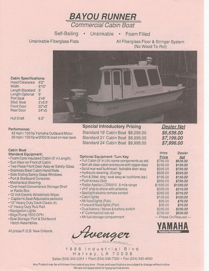 Avenger 1992 Price List