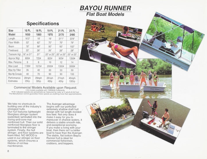 Avenger 1992 Bay Runner Brochure