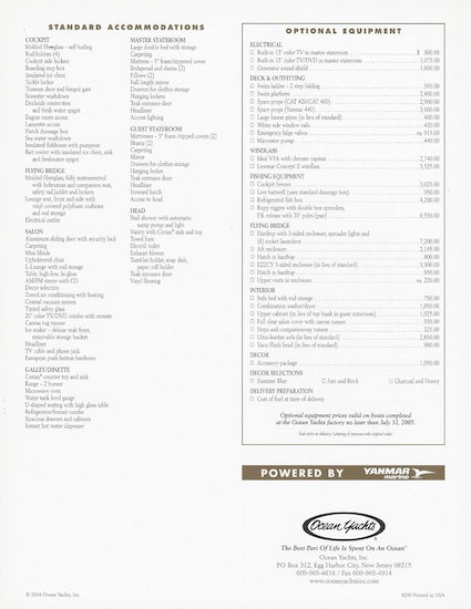 Ocean 40 Super Sport Specification Brochure