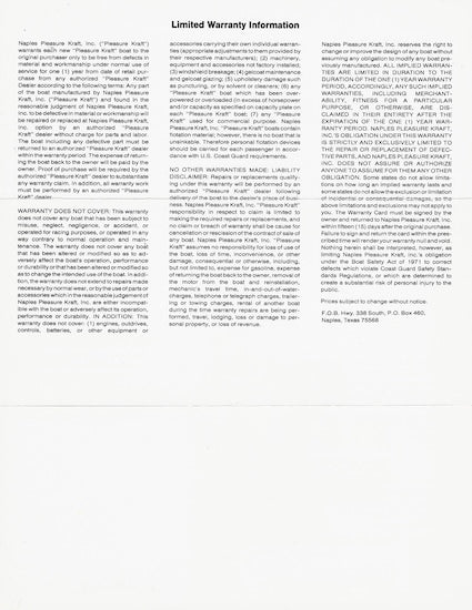 Naples Pleasure Kraft 168 Pro Bass Brochure