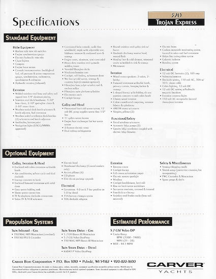 Trojan 320 Specification Brochure