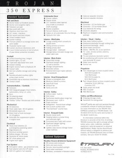 Trojan 350 Express Specification Brochure (1994)