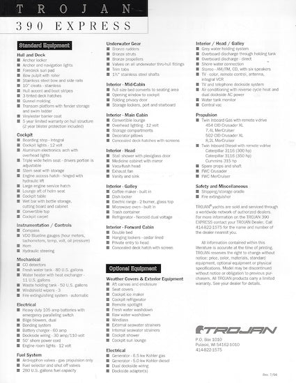 Trojan 390 Express Specification Brochure (1994)