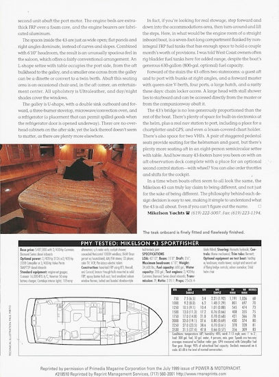 Mikelson 43 Sportfisher Power & Motoryacht Magazine Reprint Brochure