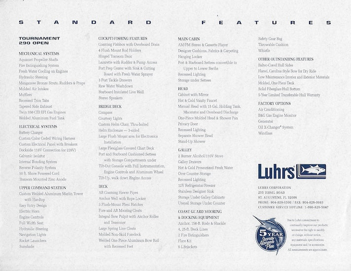 Luhrs 290 Open Specification Brochure