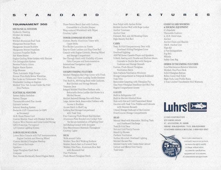 Luhrs 300 Tournament Specification Brochure