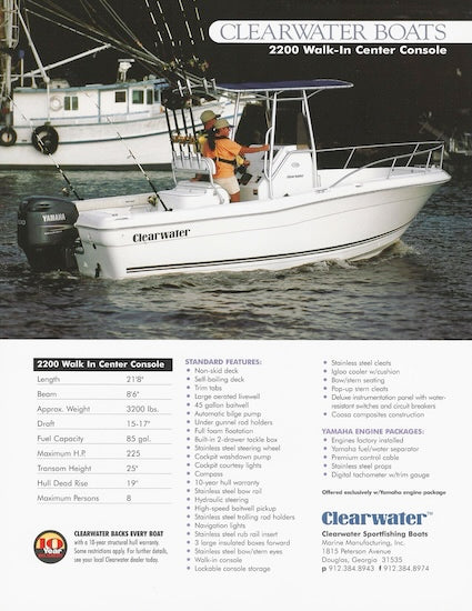 Clearwater 2200 Center Console Specification Brochure