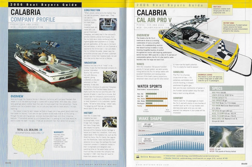 Calabria Waterski Magazine Reprint Brochure