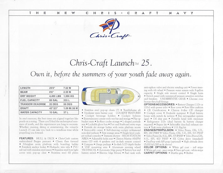 Chris Craft Launch 25 Specification Brochure