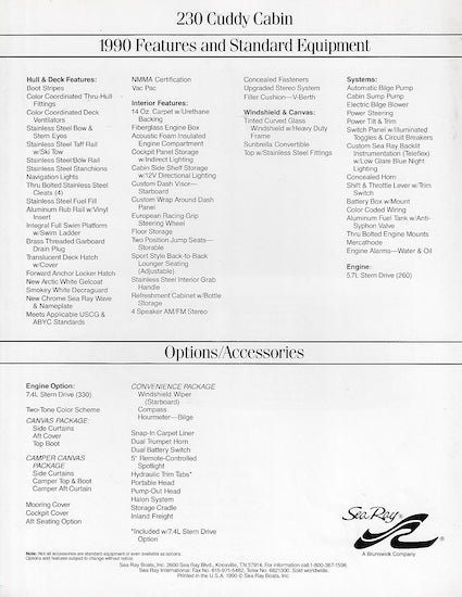 Sea Ray 230 Cuddy Cabin Specification Brochure