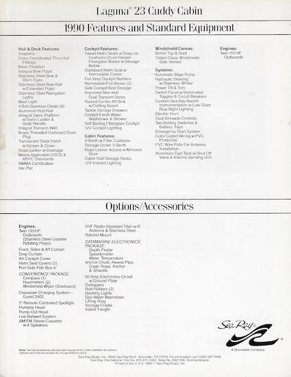 Sea Ray Laguna 23 Cuddy Cabin Specification Brochure