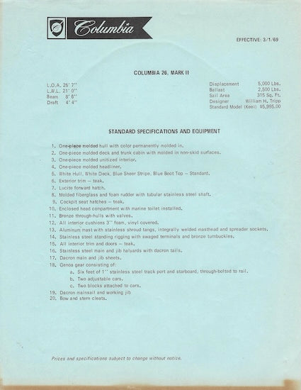 Columbia 26 Mark II Brochure