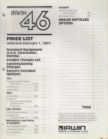 Irwin 46 Cruising Ketch Mark II Brochure