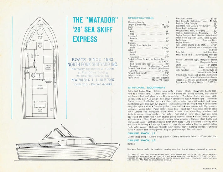 Owens Owens Matador 28 Sea Skiff Express Specification Brochure