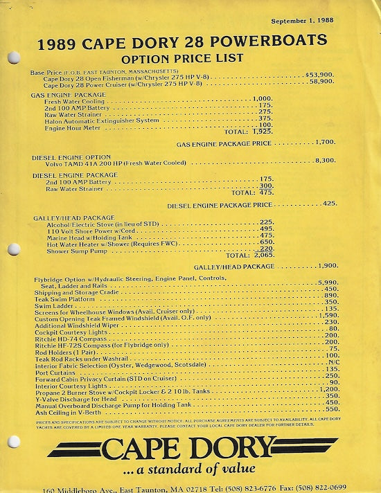 Cape Dory 28 Power Brochure