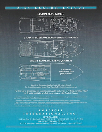 Roscioli Donzi R-65 Specification Brochure