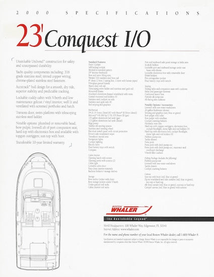 Boston Whaler Conquest 23 I/0 Brochure
