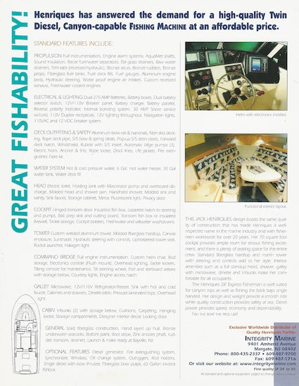 Henriques 28 Express Fisherman Specification Brochure