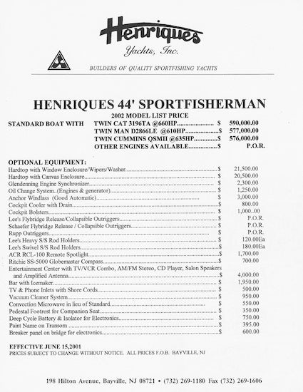 Henriques 44 Sport Fisherman Brochure