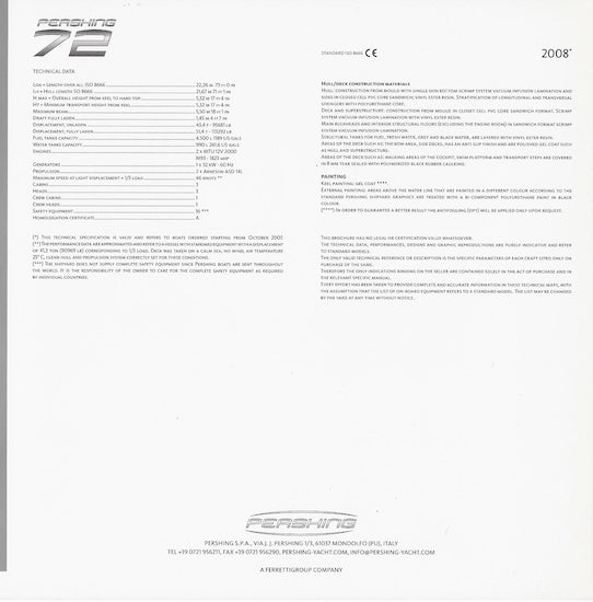 Pershing 72 USA Specification Brochure