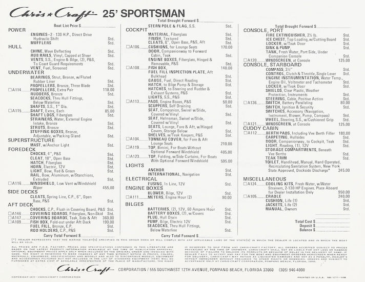 Chris Craft Sportsman 25 Specification Brochure