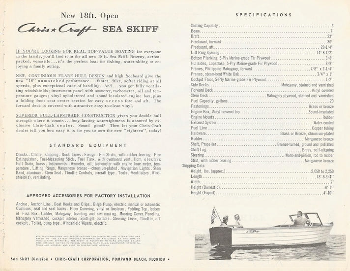 Chris Craft Sea Skiff 18 Open Specification Brochure