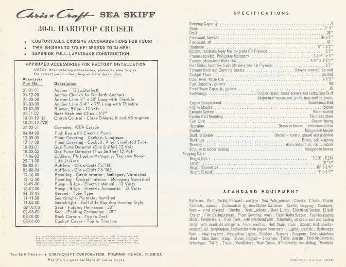 Chris Craft Sea Skiff 30 Express Cruiser Specification Brochure