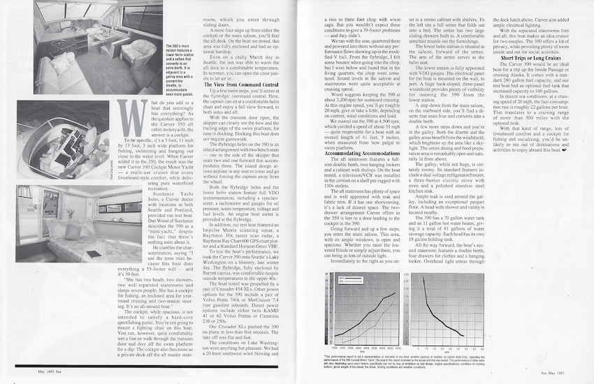Carver 390 Cockpit Motor Yacht Sea Magazine Reprint Brochure