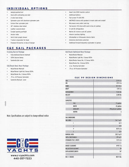C&C 99 Specification Brochure - 2005