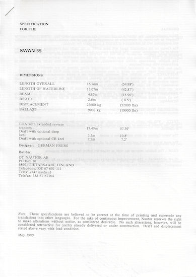 Nautor's Swan 55 Launch Brochure