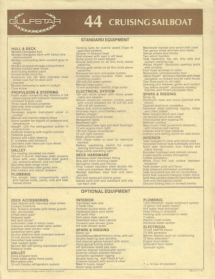 Gulfstar 44 Specification Brochure