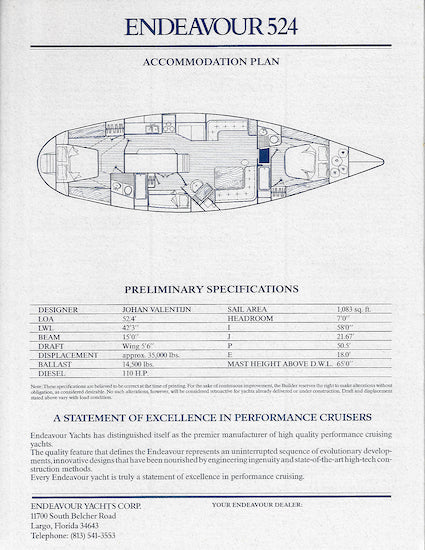 Endeavour 524 Brochure Specification Brochure – SailInfo I boatbrochure.com