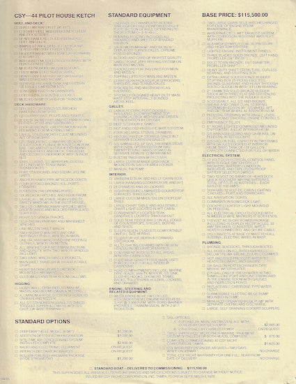 CSY 44 Pilot House Ketch Specification Brochure