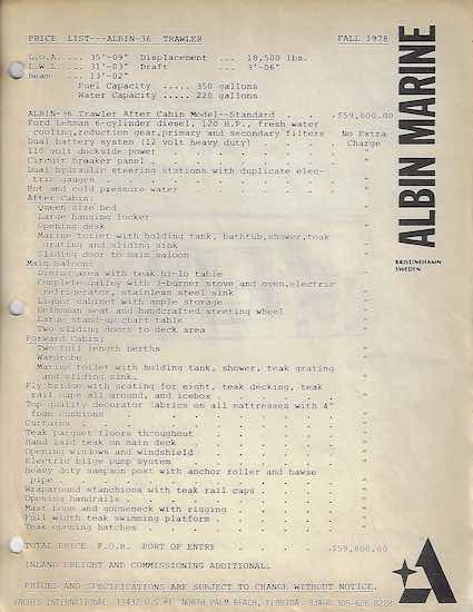 Albin 36 Trawler Brochure