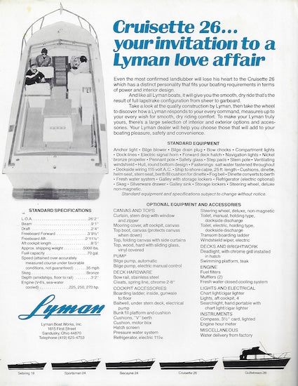 Lyman Cruisette 26 Brochure