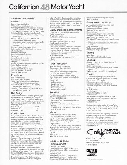 Carver Californian 48 Motor Yacht Specification Brochure
