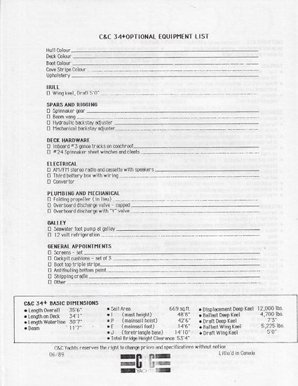 C&C 34+ Specification Brochure