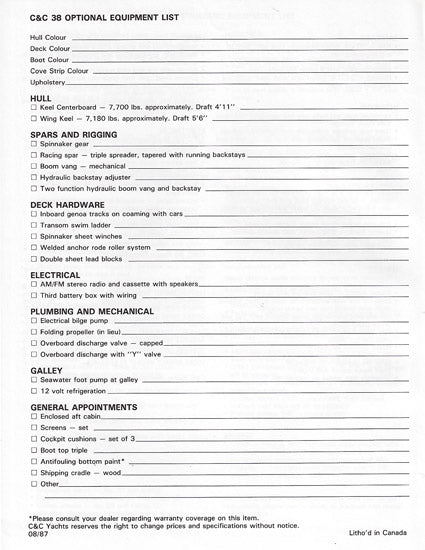 C&C 38 Specification Brochure