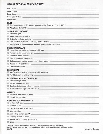C&C 41 Specification Brochure