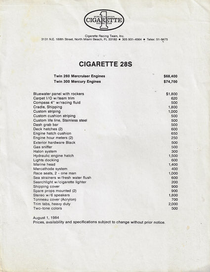 Cigarette 28 Specification Brochure