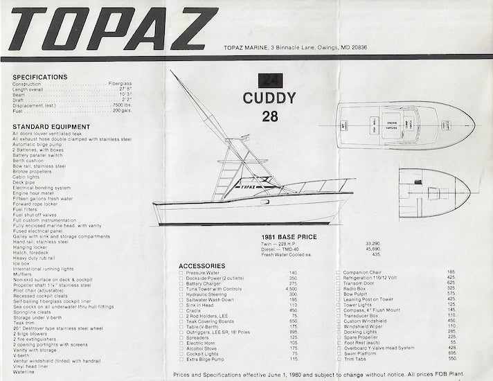 Topaz 28 Cuddy Brochure